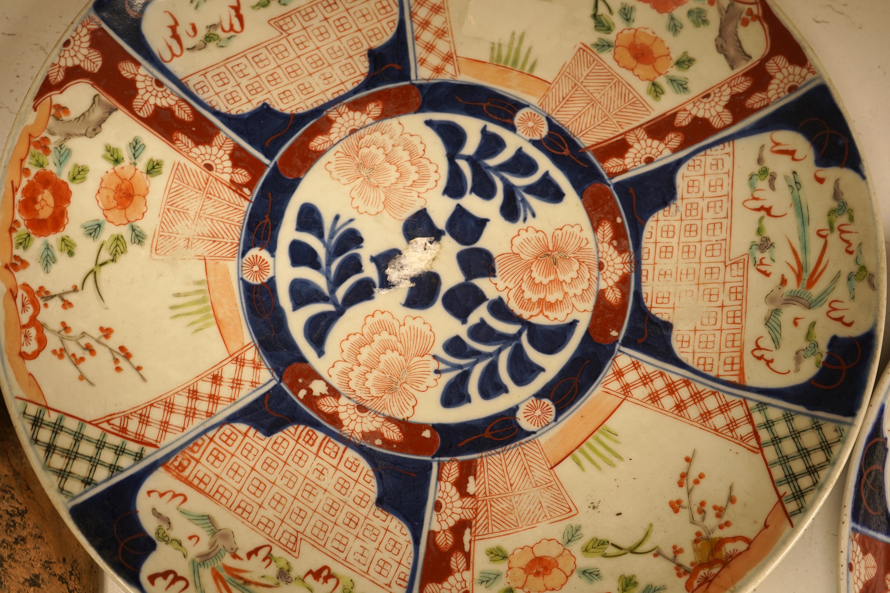 A pair of late 19th century Japanese Imari dishes, three character signature, 37.5cm diameter